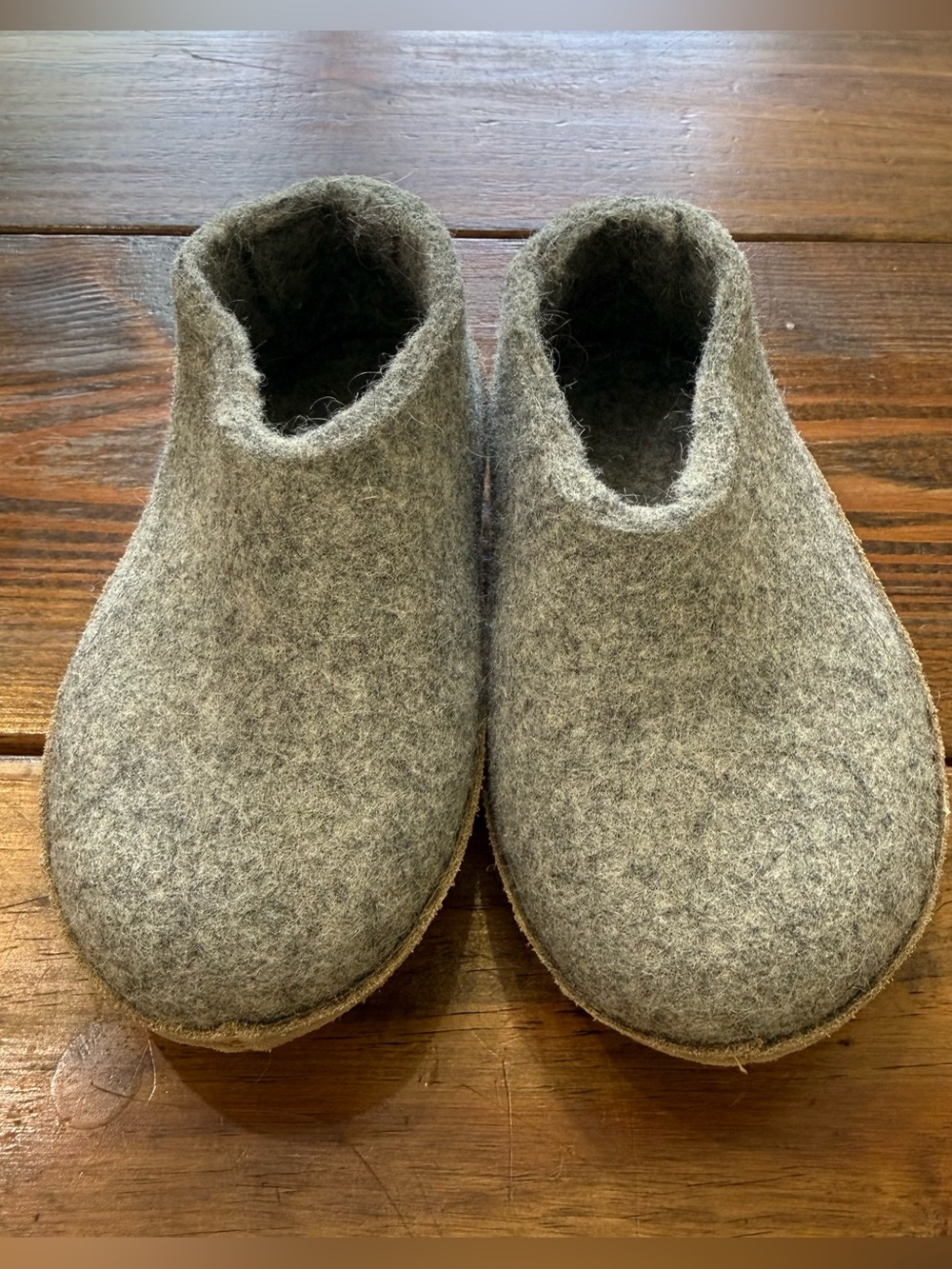 Glerups Youth Shoe Gray  Wool Slipper With Leather Bottom -  EU Size 27.